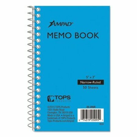 AMPAD/ OF AMERCN PD&PPR Ampad, MEMO BOOKS, NARROW RULE, 5 X 3, WHITE, 50 SHEETS 25095